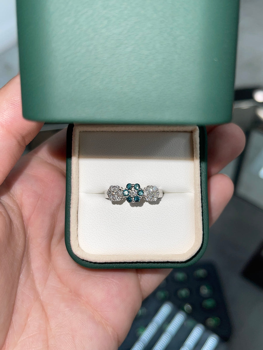 1.05tcw Fancy Blue Diamond & Diamond Floral Ring