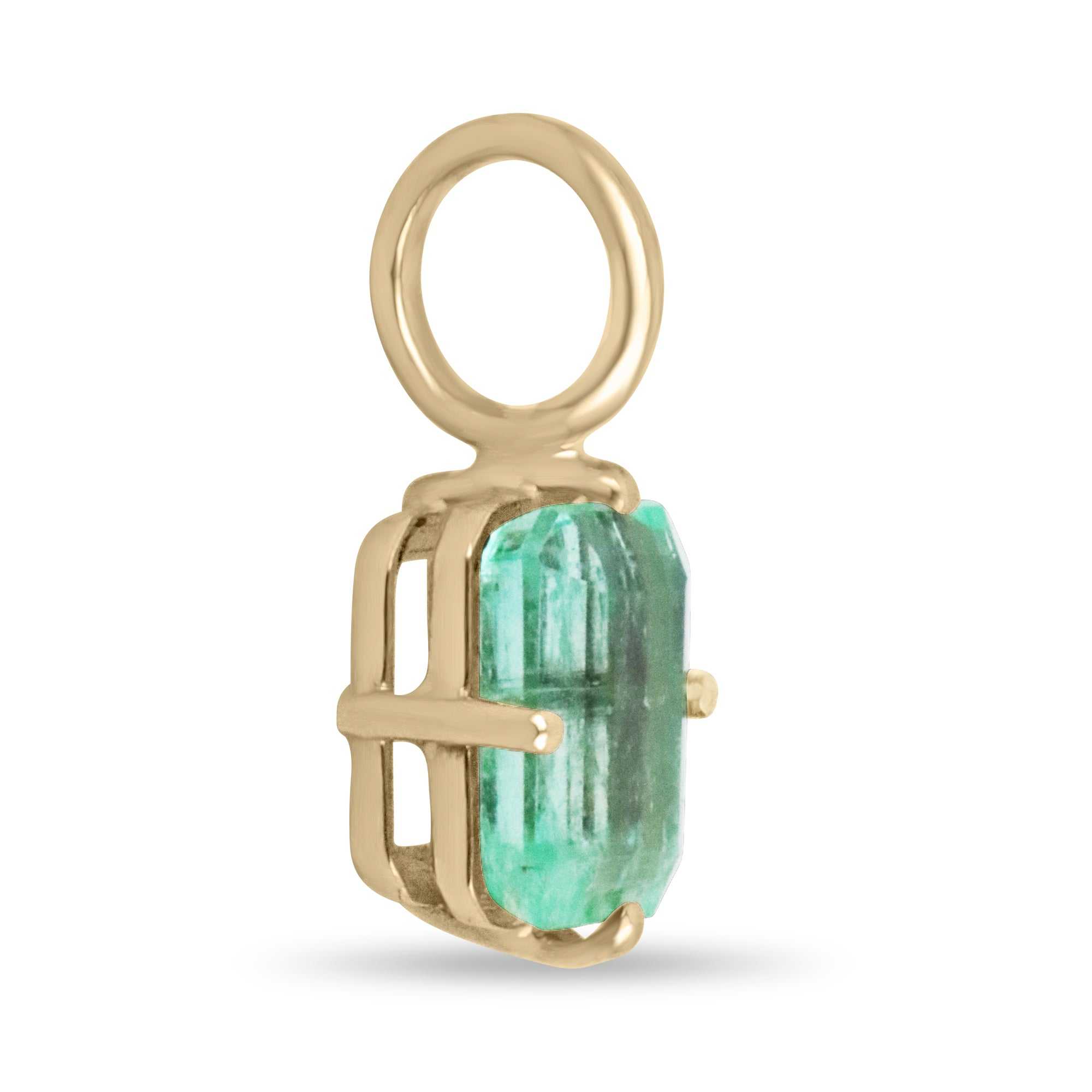 2.0 Carat Emerald Cut Colombian Emerald Solitaire Compass Prong Pendant Yellow Gold 14K