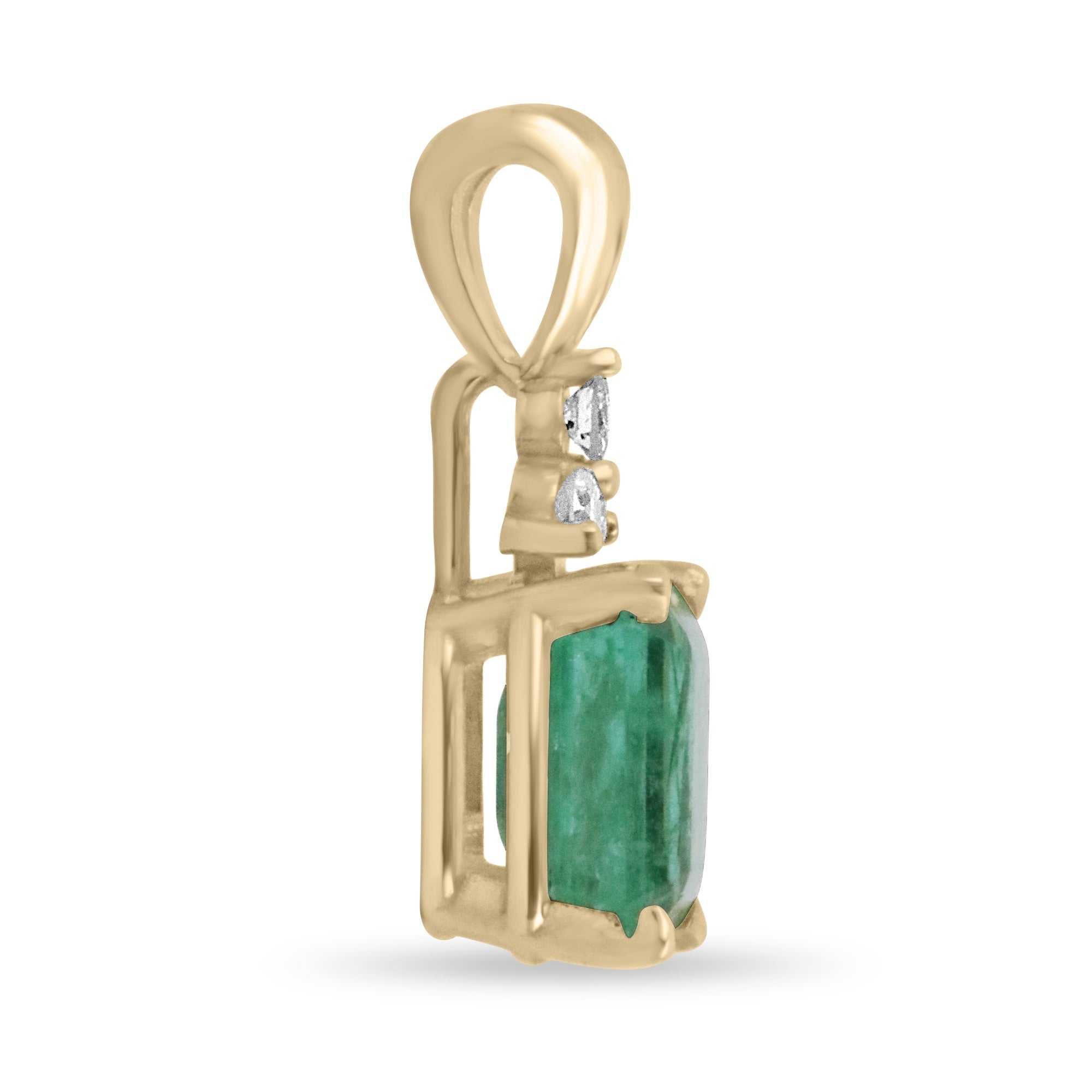 1.20tcw Emerald Cut Genuine Green Emerald & Diamond Accent Pendant - JR Colombian Emeralds
