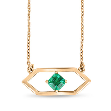 0.50ct Solitaire East To West Emerald Geometric Necklace 14K
