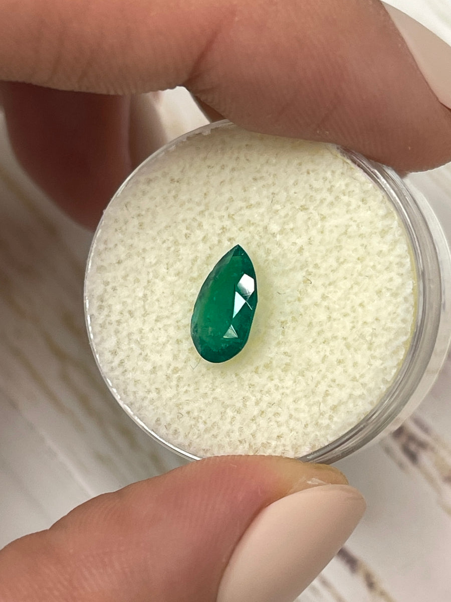 0.96 Carat Loose Colombian Emerald - Pear Shaped Deep Green Stone