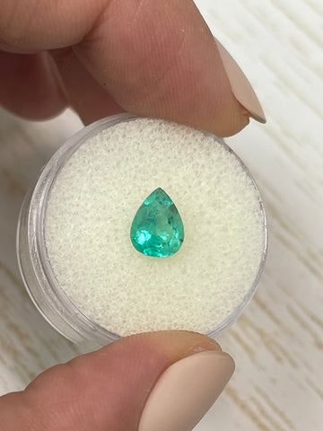 1.11 Carat Pear-Shaped Colombian Emerald in Bluish Green