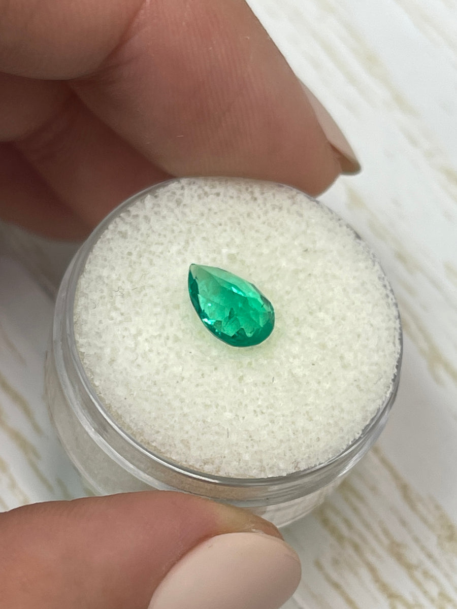 Colombian Emerald, 1.11 Carat - Pear Cut in Fine Bluish Green Shade