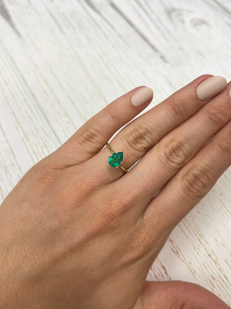 1.11 carat Fine Bluish Green Natural Loose Colombian Emerald-Pear Cut