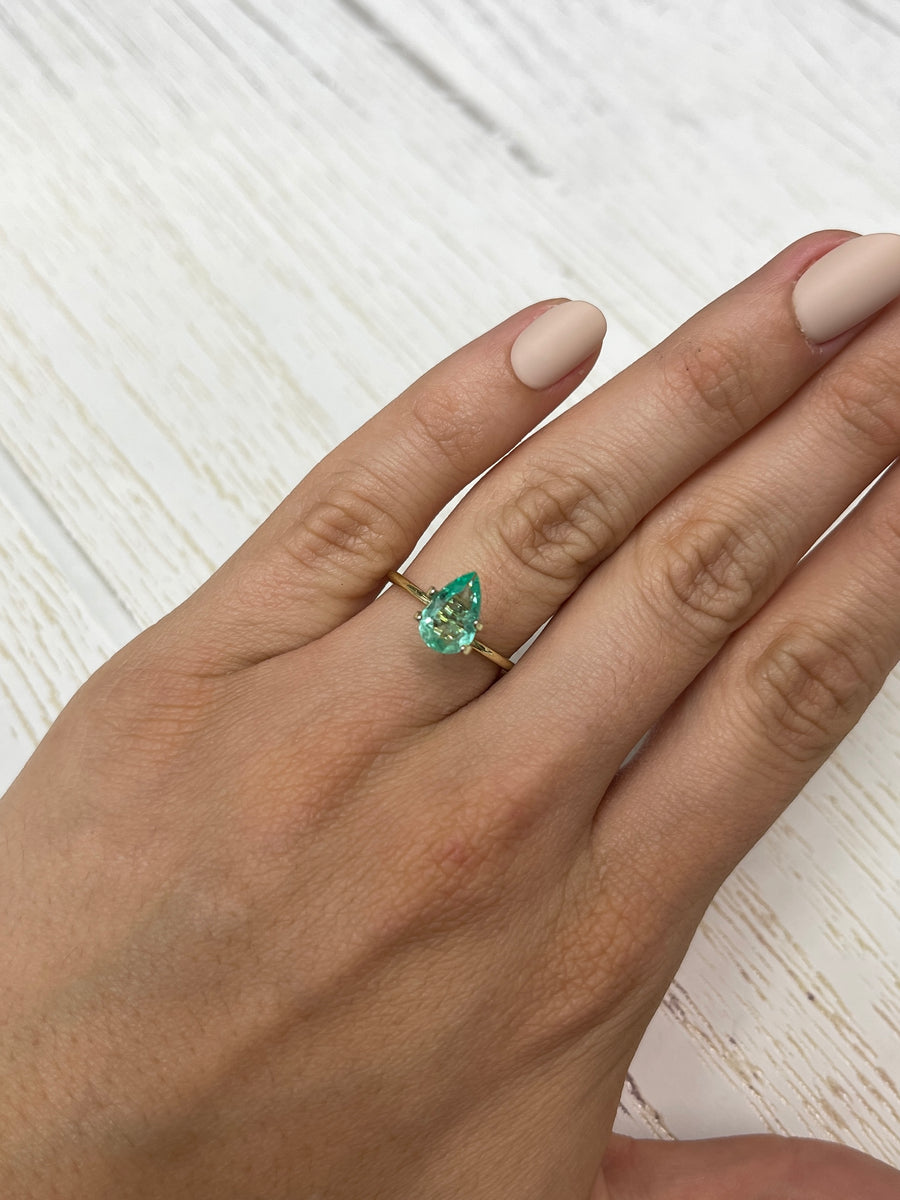 Lustrous 1.13 Carat Pear-Cut Green Colombian Emerald