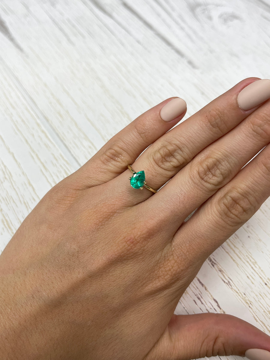 1.15 Carat Colombian Emerald - Loose Gem in a Pear Cut and Medium Green Shade