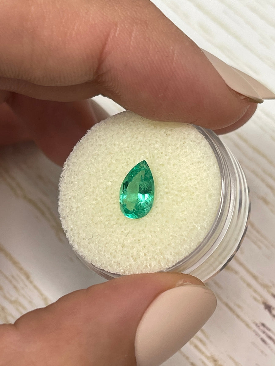 Elongated Green Colombian Emerald - 1.19 Carat Pear Shaped Stone