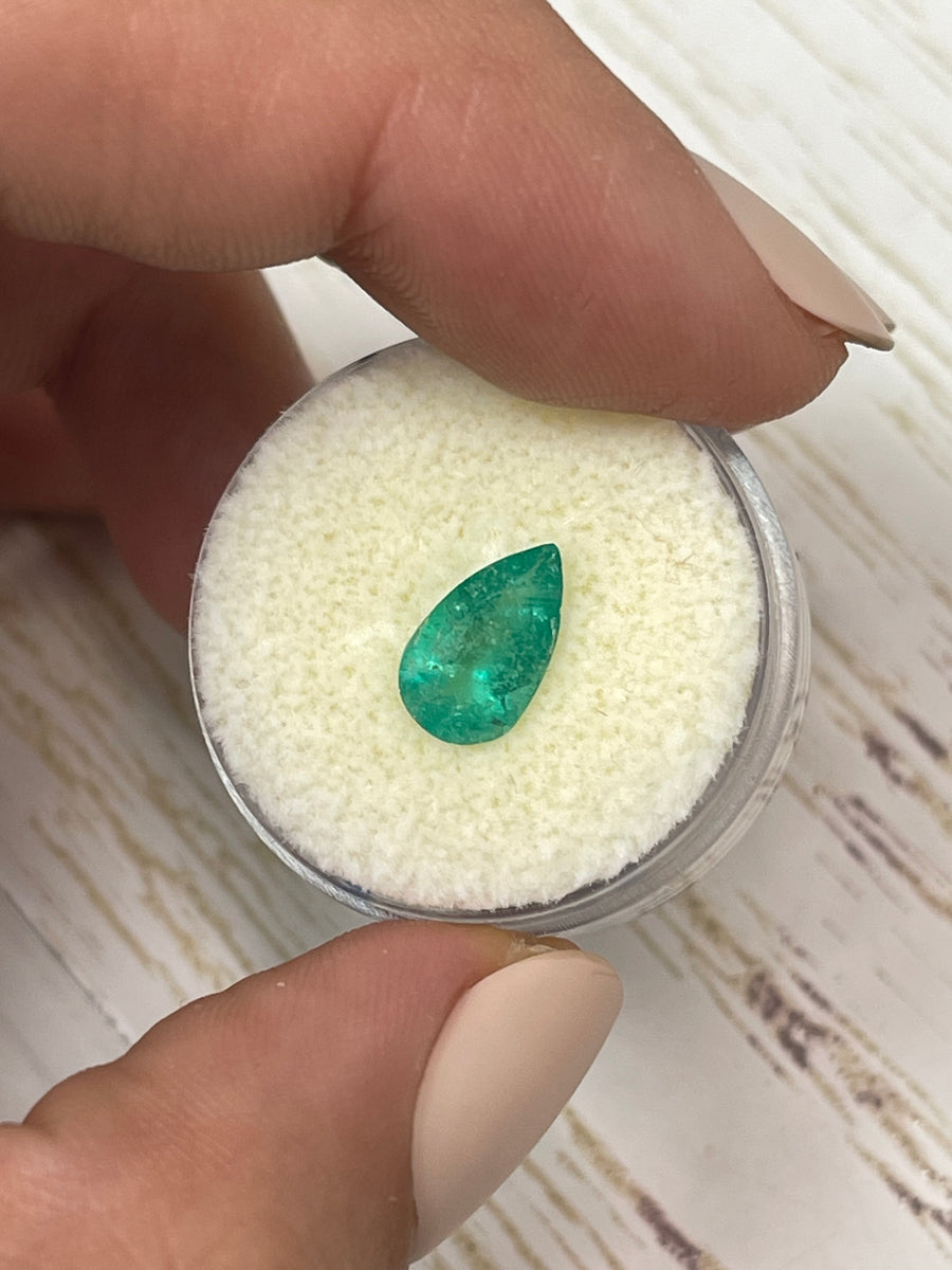 1.27 Carat Pear-Cut Colombian Emerald Gemstone - Medium Light Green Shade