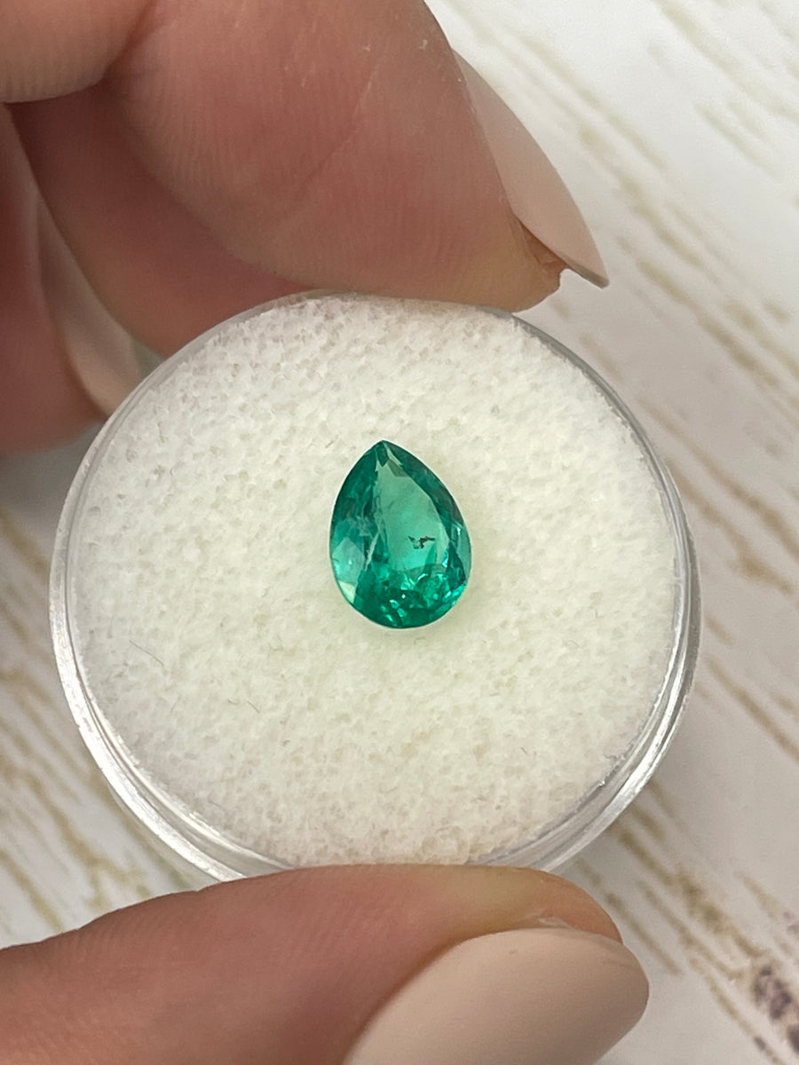 1.30 Carat Loose Colombian Emerald in Vivid Blue-Green - Pear Cut Beauty
