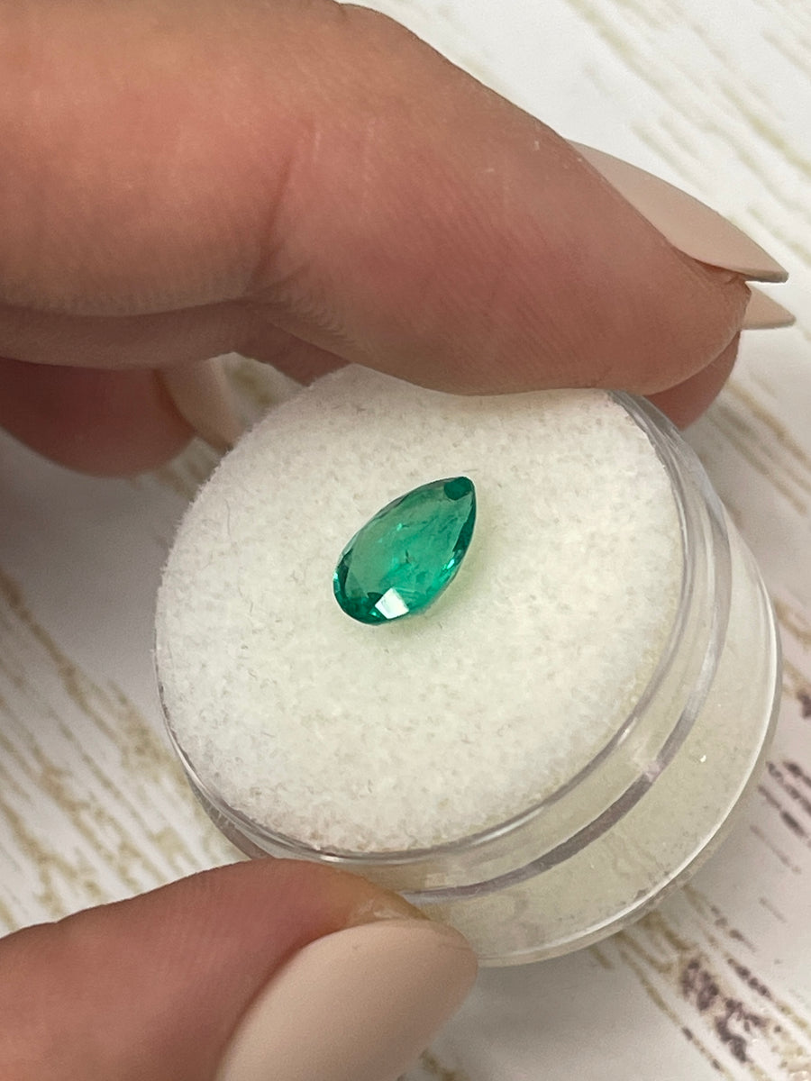 Stunning Vivid Blue-Green 1.30 Carat Colombian Emerald - Pear Shaped