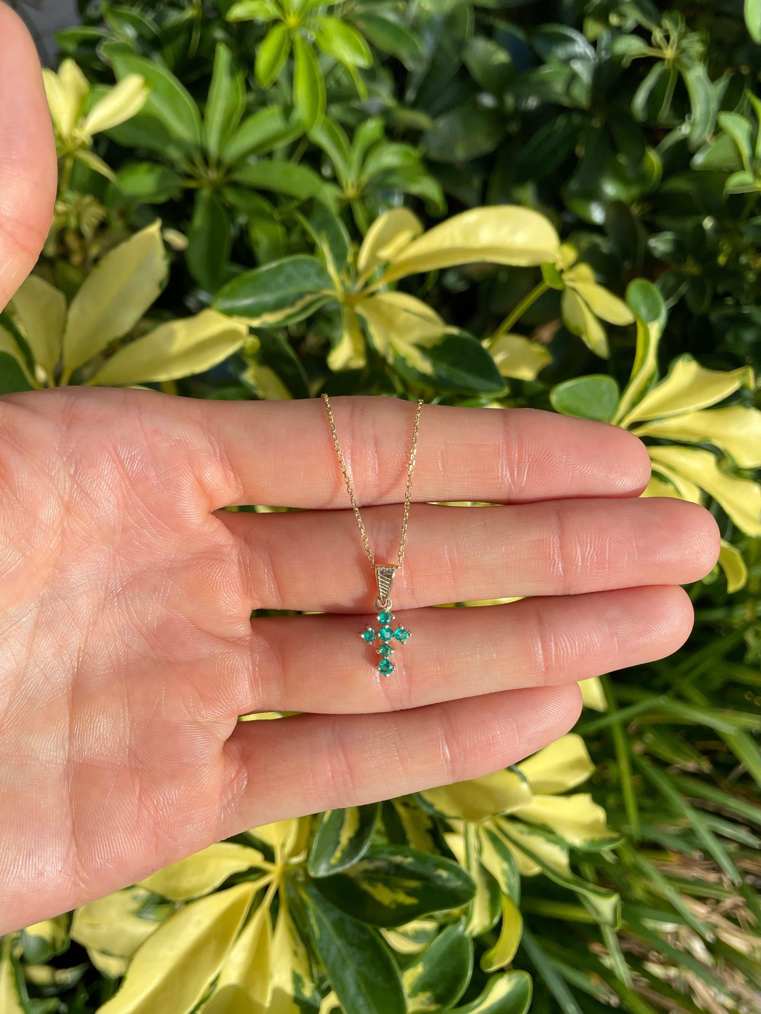 0.24tcw Mini Round Earth Mined Emerald Petite Prong Cross 18K