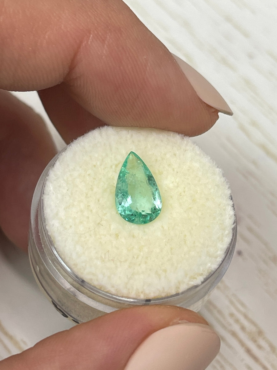 Vivid Spready Green Colombian Emerald - 1.34 Carat Pear-Shaped Gemstone