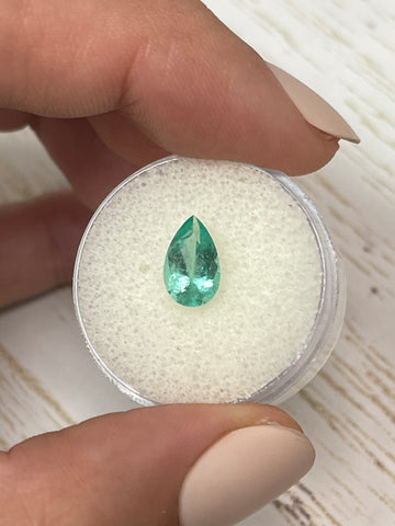 Pear-Cut Colombian Emerald - 1.36 Carat Light Blue-Green Natural Gemstone
