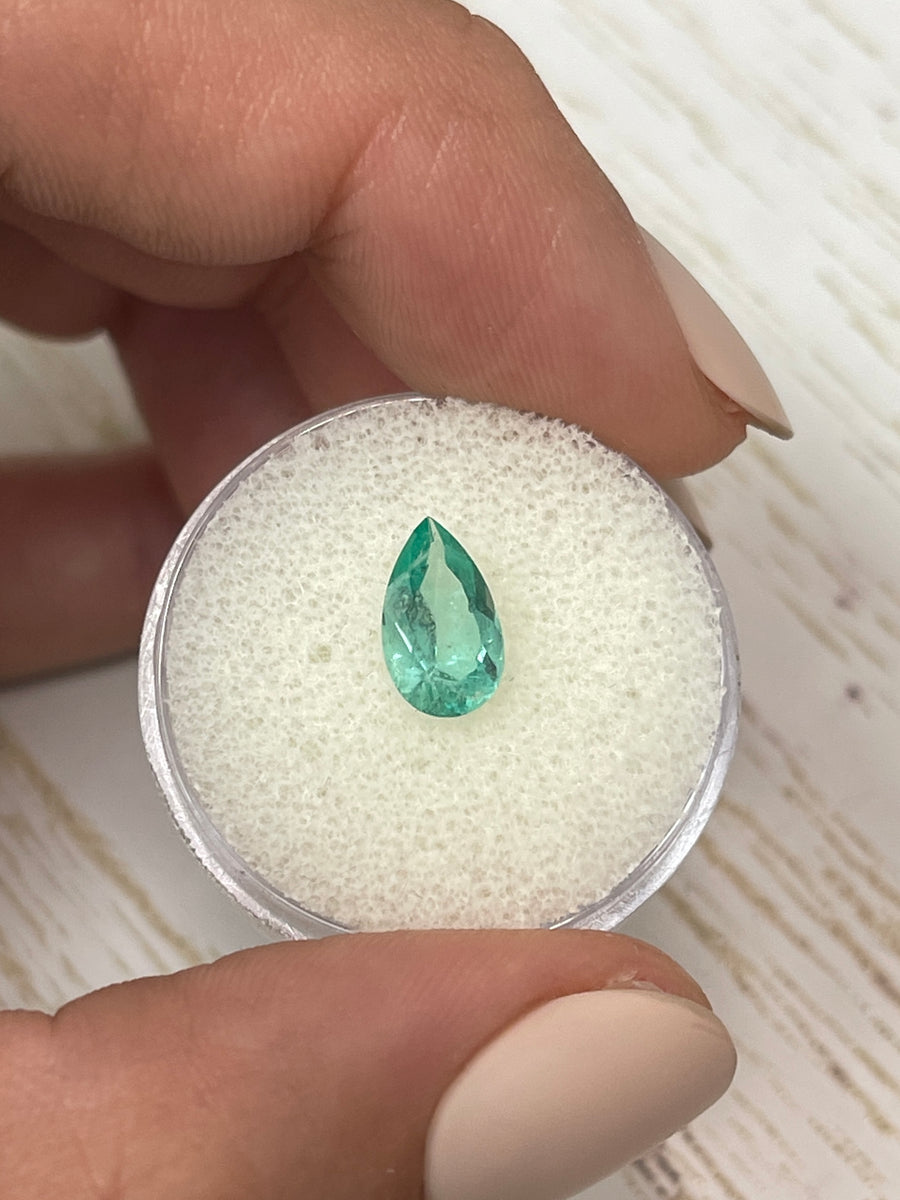 1.36 Ct Loose Colombian Emerald - Pear-Shaped Light Bluish-Green Jewel