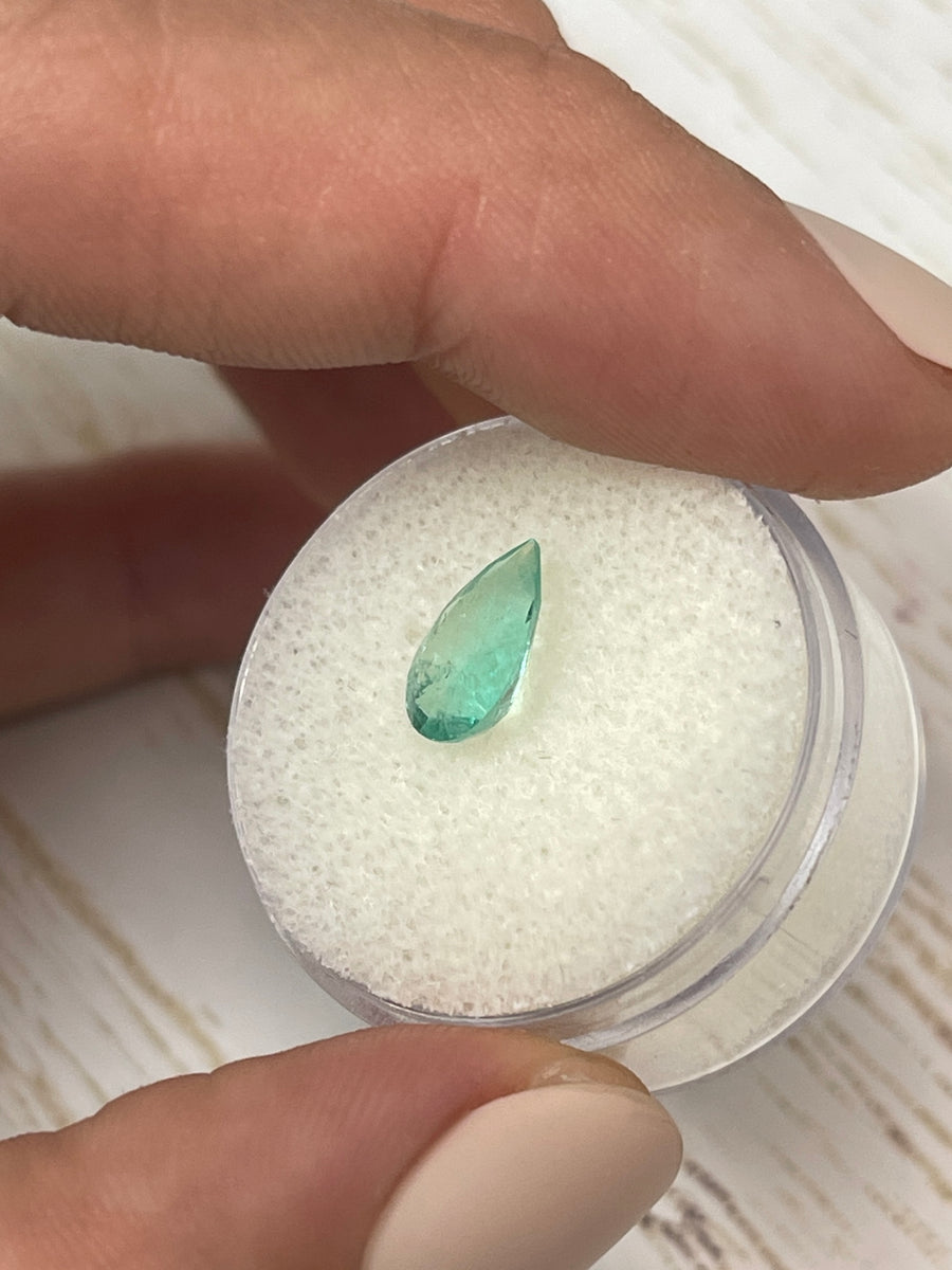 Light Blue-Green Colombian Emerald - 1.36 Ct Loose Gemstone, Pear Shaped
