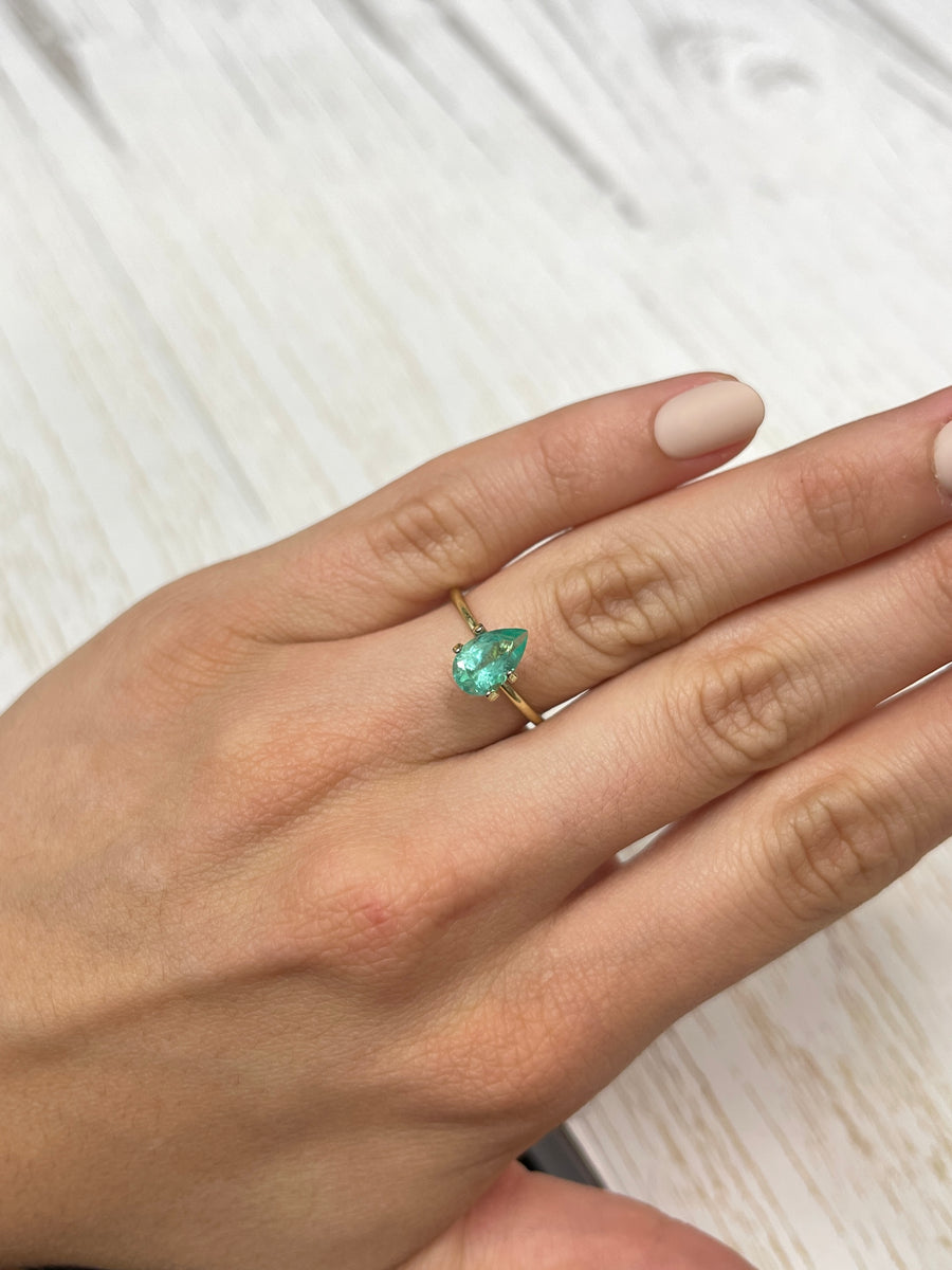 Pear-Shaped 1.36 Ct Colombian Emerald - Light Bluish Green, Natural Beauty