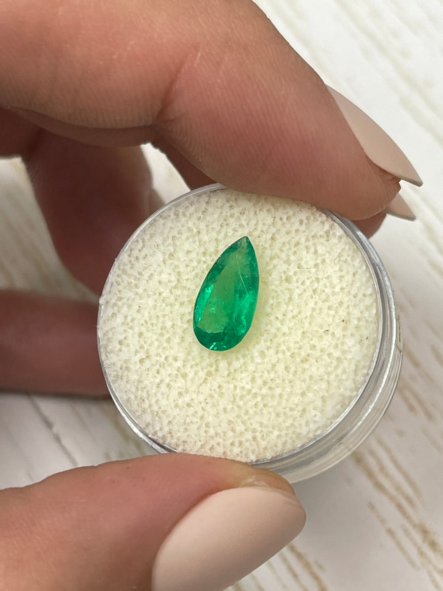 Chromatic Green 1.37 Ct Loose Colombian Emerald - Pear Cut