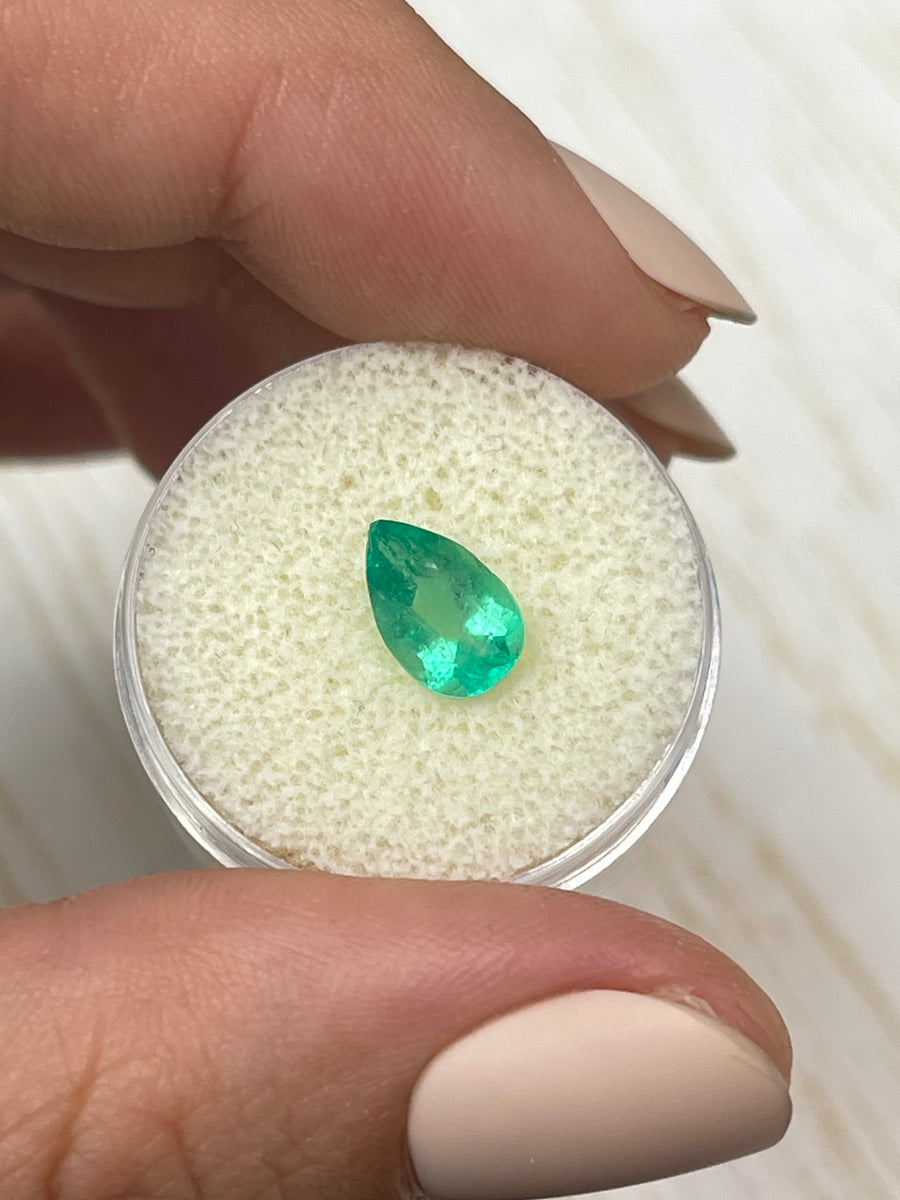 High-Quality Colombian Emerald - 1.42 Carat Pear Cut Gem in Yellowish Green