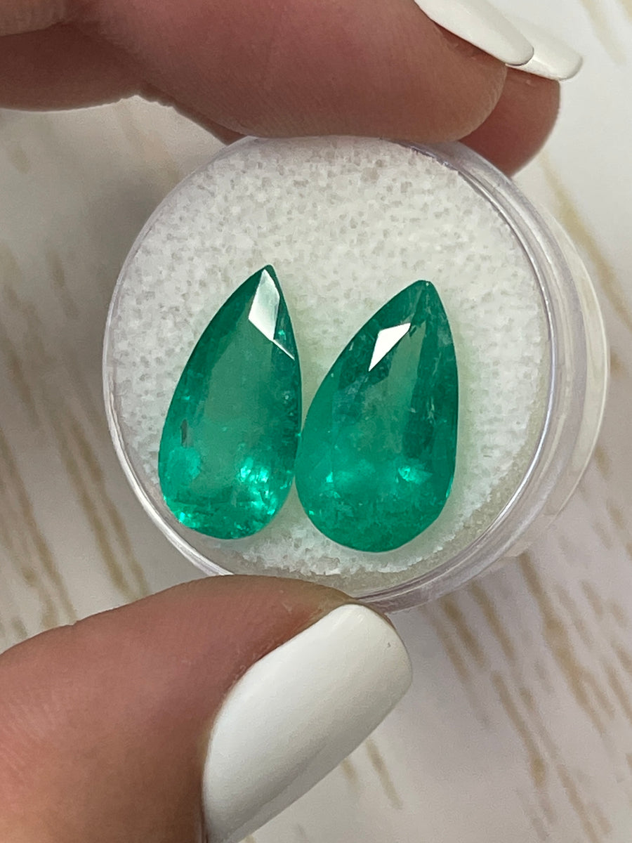 16x9 Pear Cut Colombian Emeralds - Coordinated Set of 10.62 Carat Gemstones