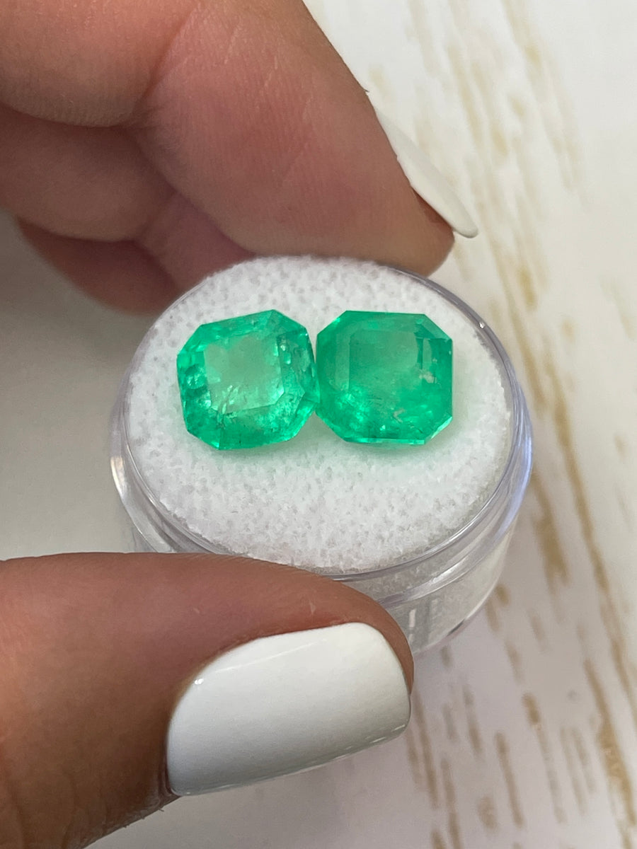 Emerald Gemstones - Two 10x10mm Colombian Emeralds in Asscher Cut