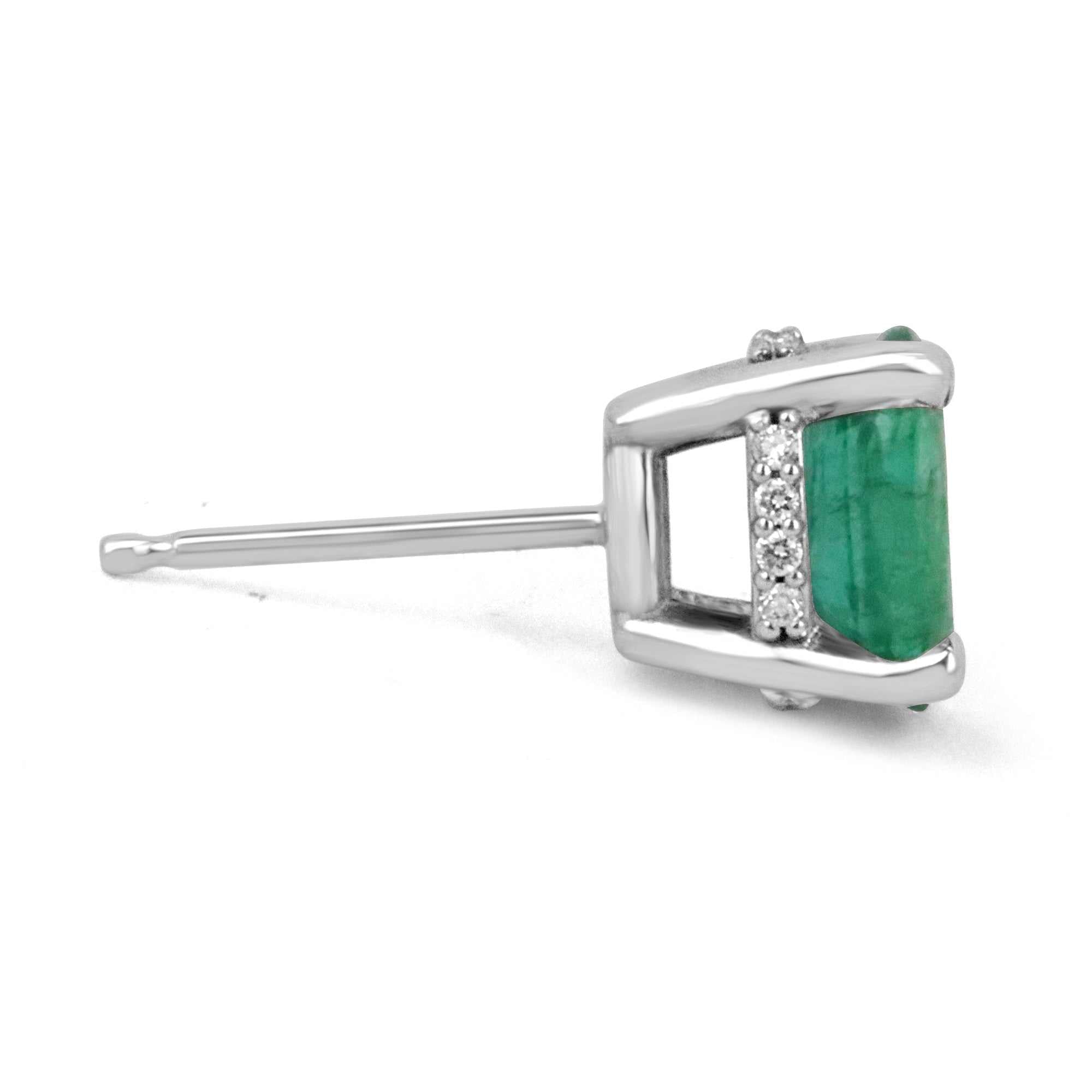 1.95tcw Natural Oval Emerald & Diamond Hidden Halo Stud Earrings 14K - JR Colombian Emeralds