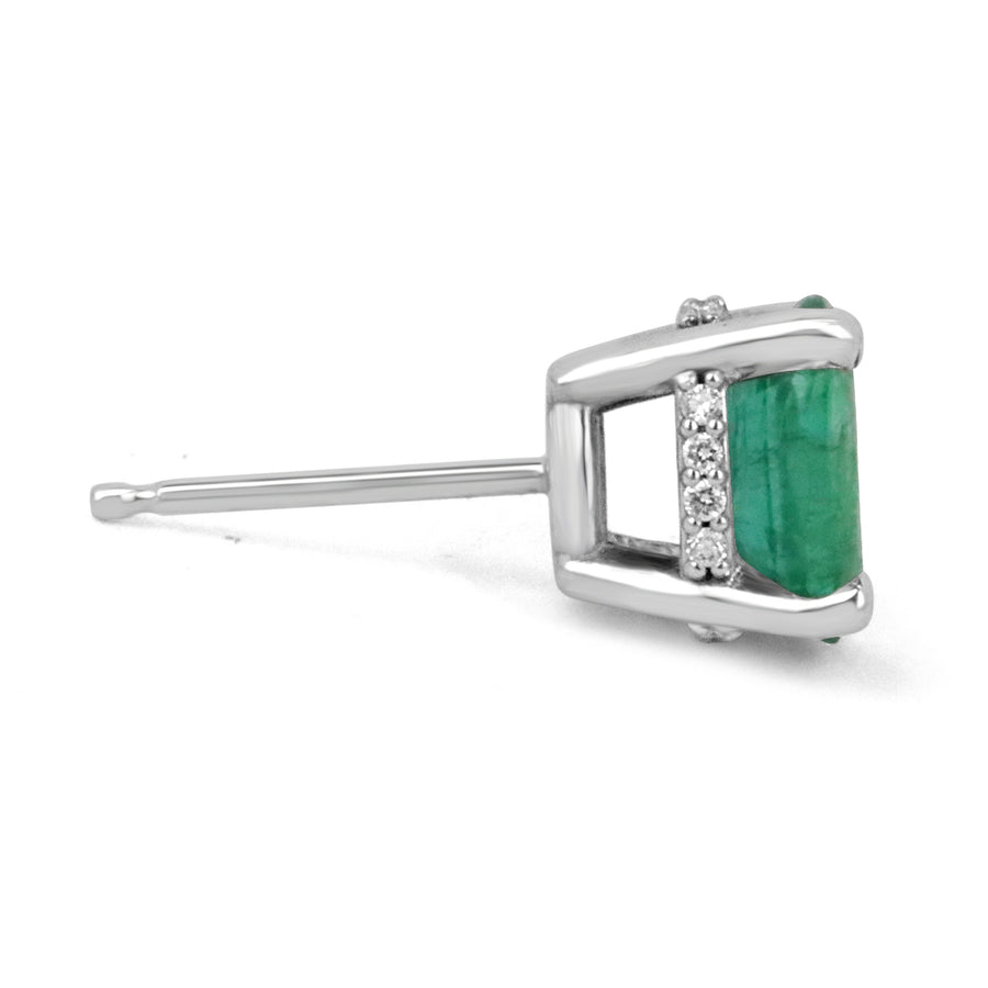 1.95tcw Natural Oval Emerald & Diamond Hidden Halo Stud Earrings 14K