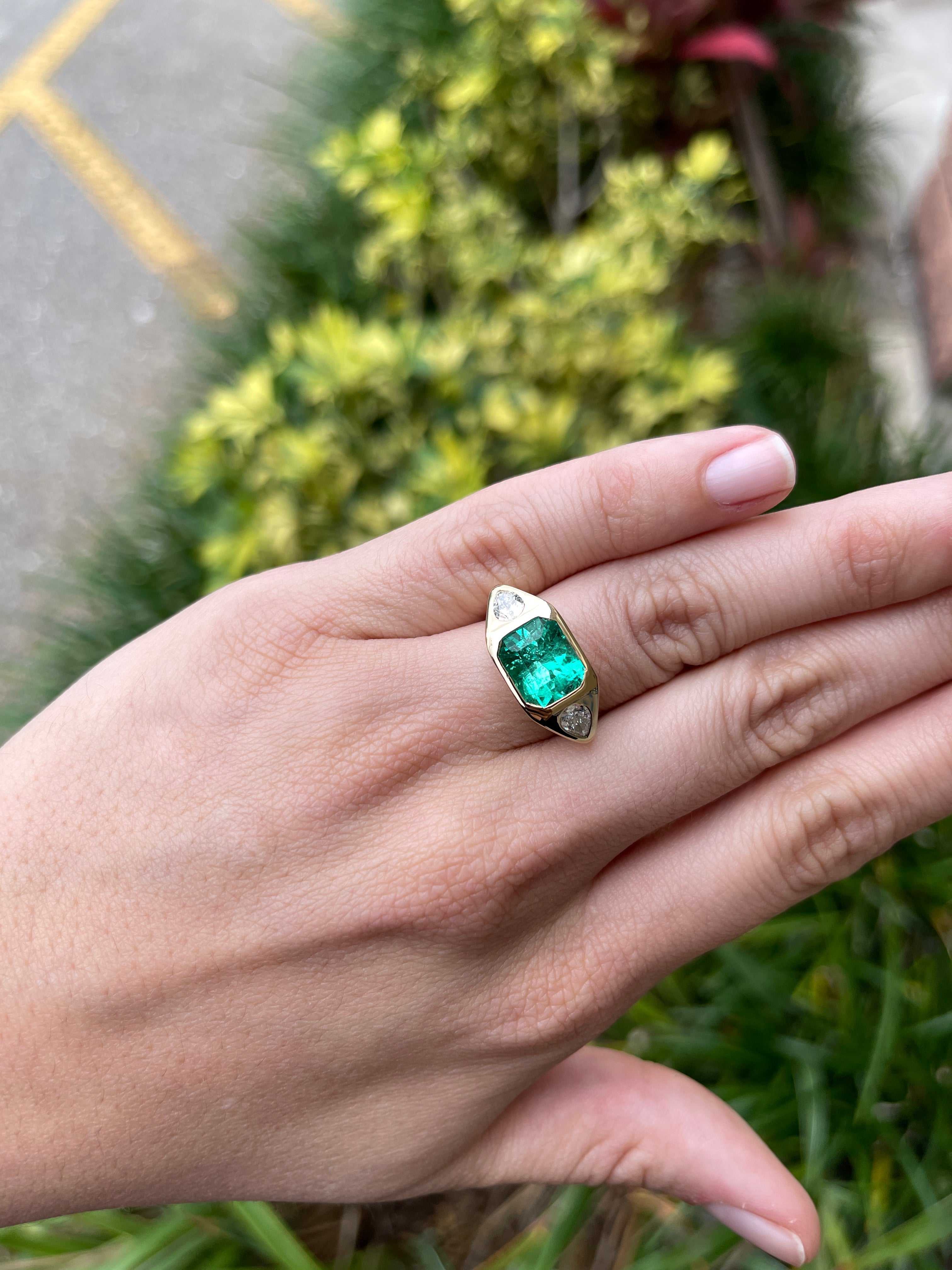 4.62tcw AAA Emerald Cut Emerald & VVS Pear Cut Diamond Gypsy Three Sto