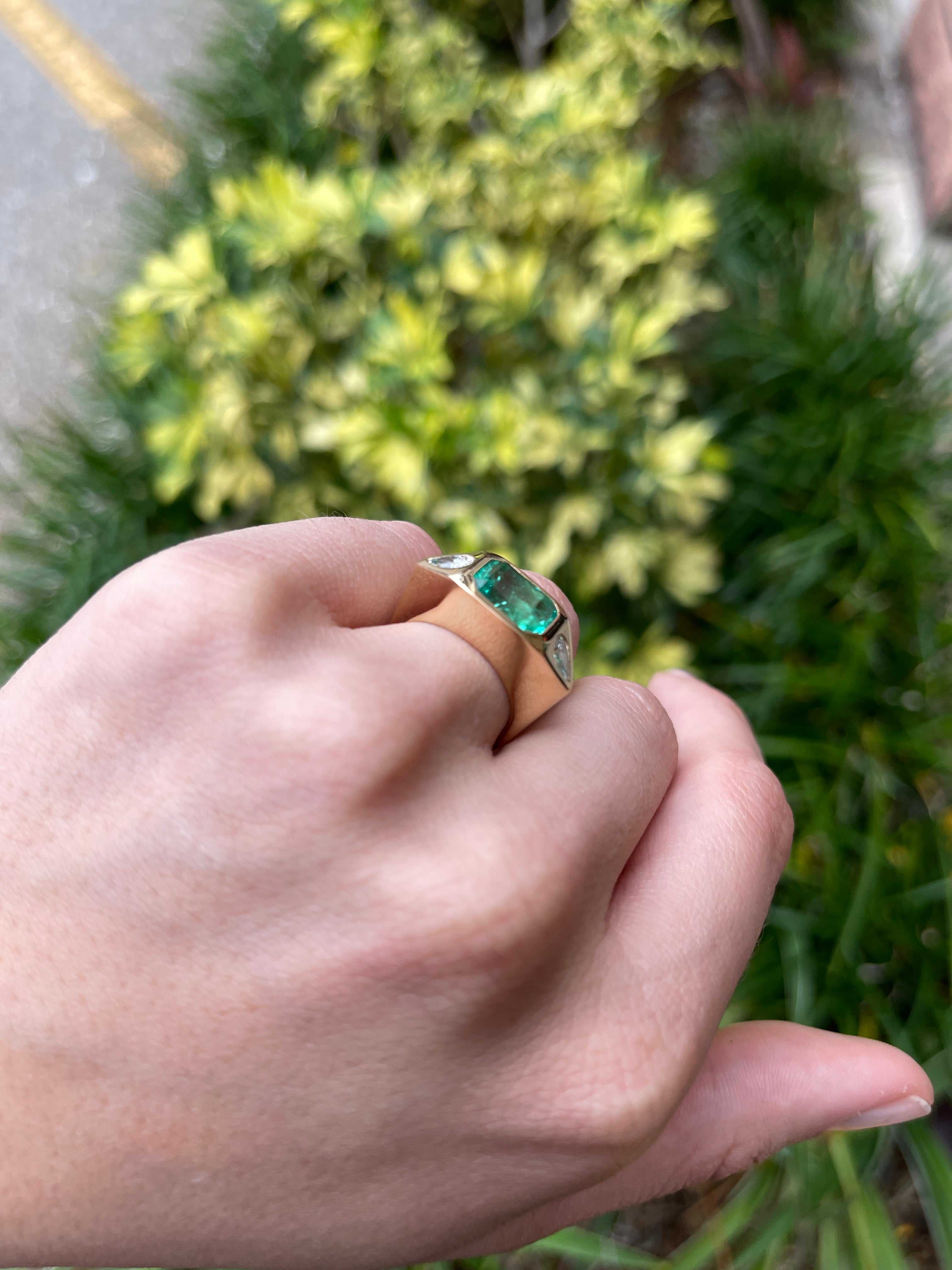 4.62tcw AAA Emerald Cut Emerald & VVS Pear Cut Diamond Gypsy Three Sto