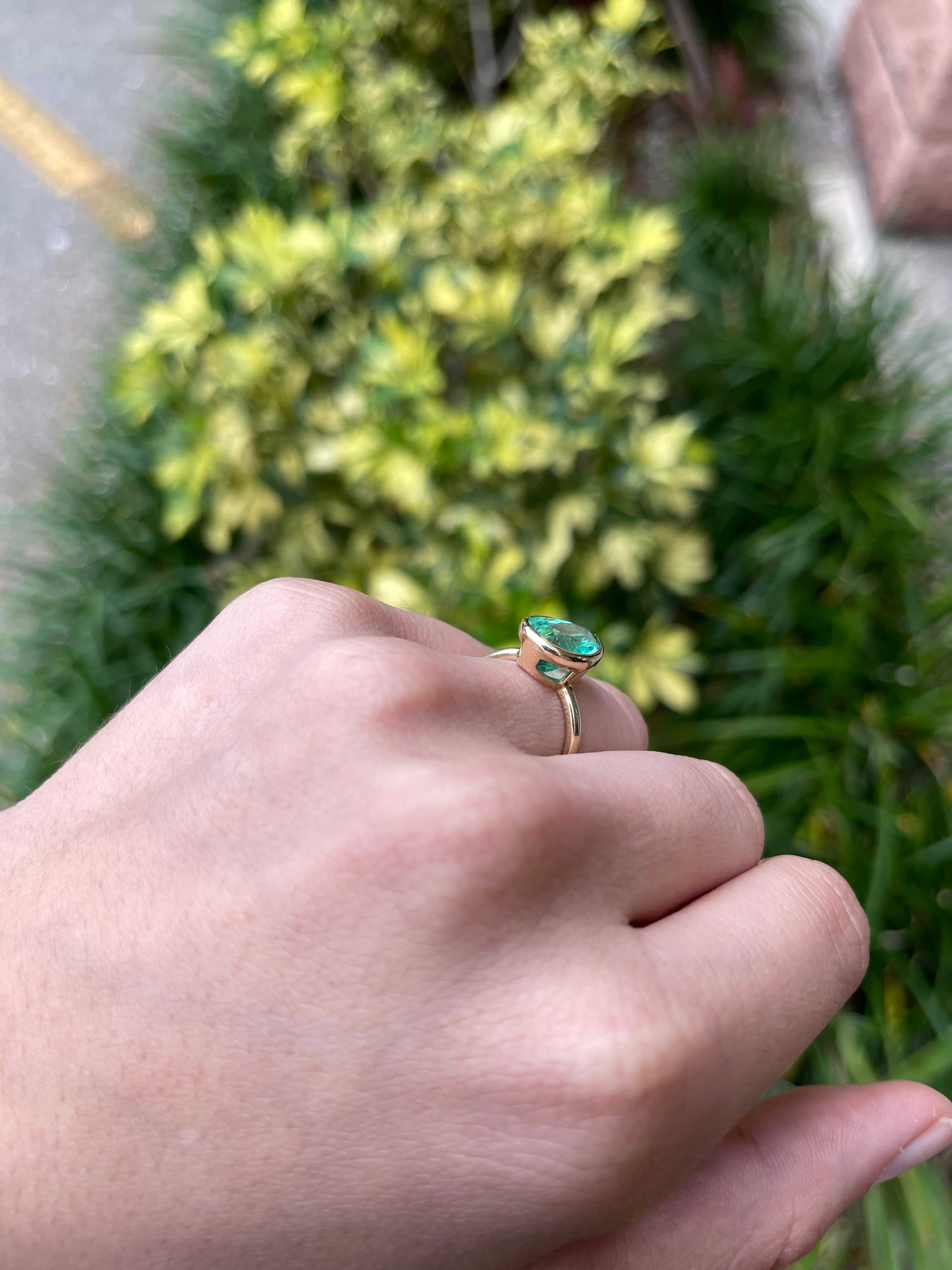 Emerald Bezel Pear Shape Solitaire Ring