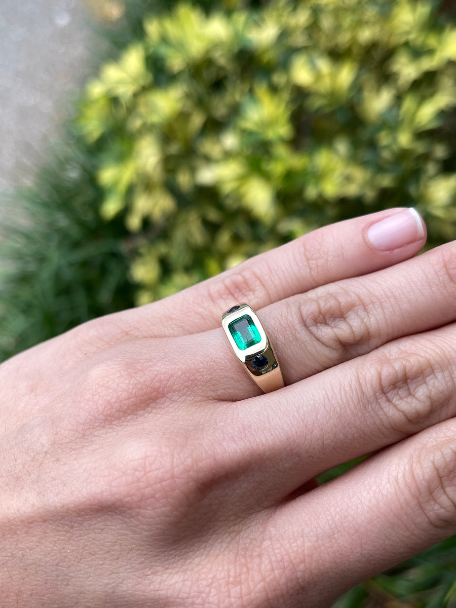 Stone Emerald & Blue Sapphire Ring