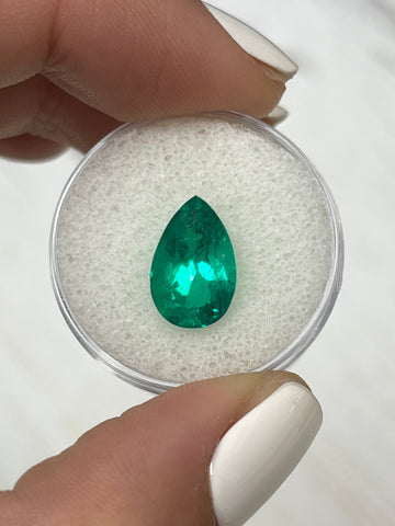 Pear-Cut Colombian Emerald - 3.80 Carats, Vibrant Bluish Green Shade