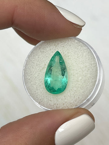 Pear-Cut 3.87 Carat Colombian Emerald in Light Green