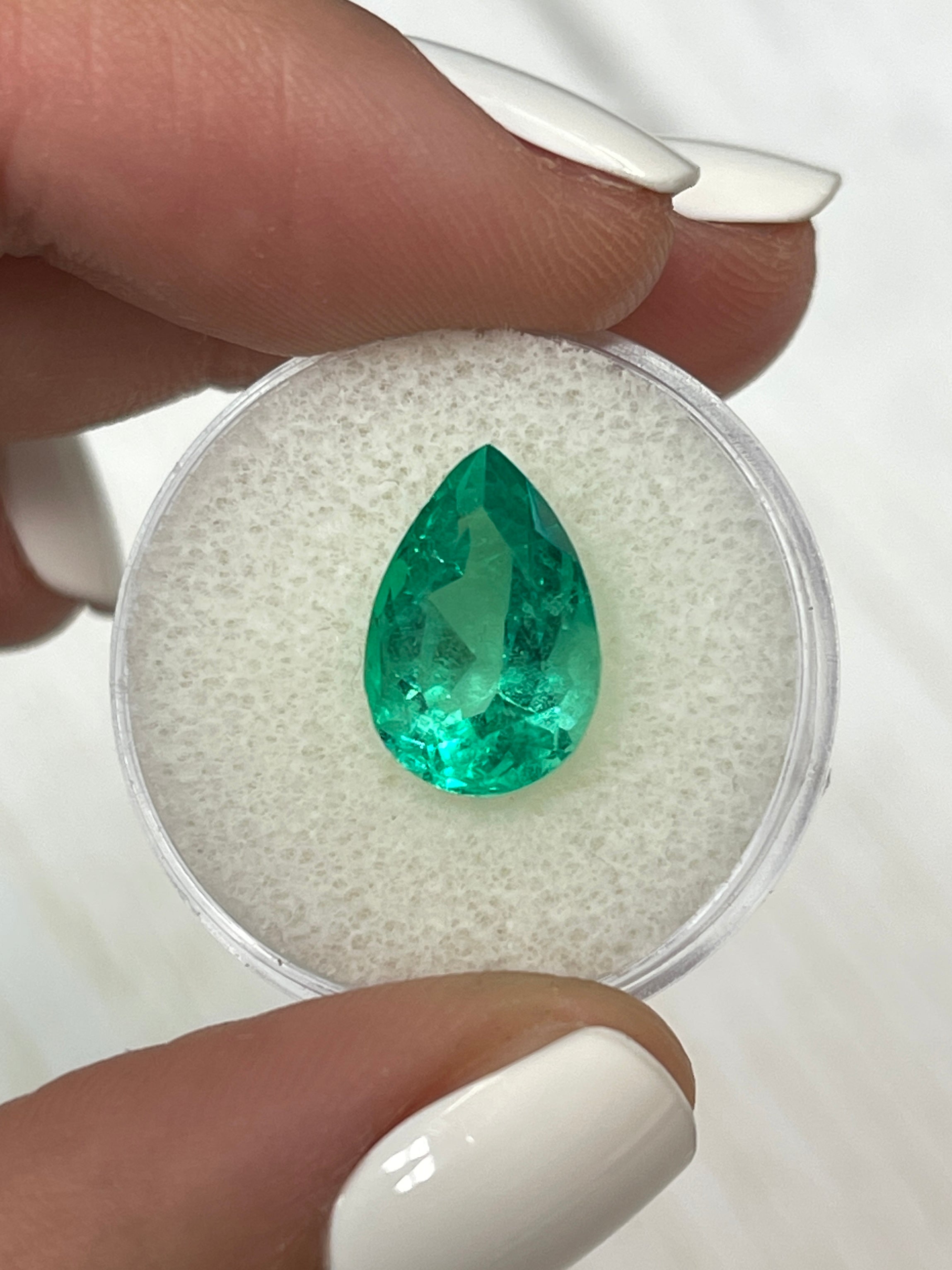 4.59 Carat 14x9 Vivacious Natural Loose Colombian Emerald-Pear Cut - JR Colombian Emeralds