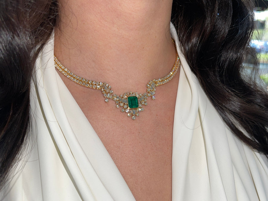 23.06tcw AAA+ Investment Grade Emerald & Diamond Statement Necklace 18K