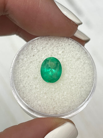 Oval Cut Colombian Emerald - 1.62 Carat Natural Loose Gemstone in Yellowish Medium Green