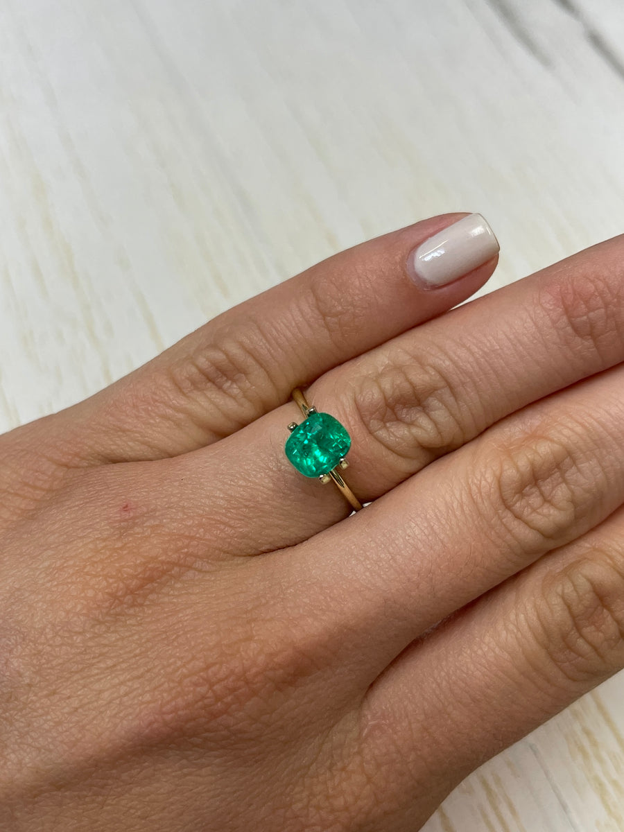 2.10 Carat Cushion Cut Emerald from Colombia - Striking Bluish Green