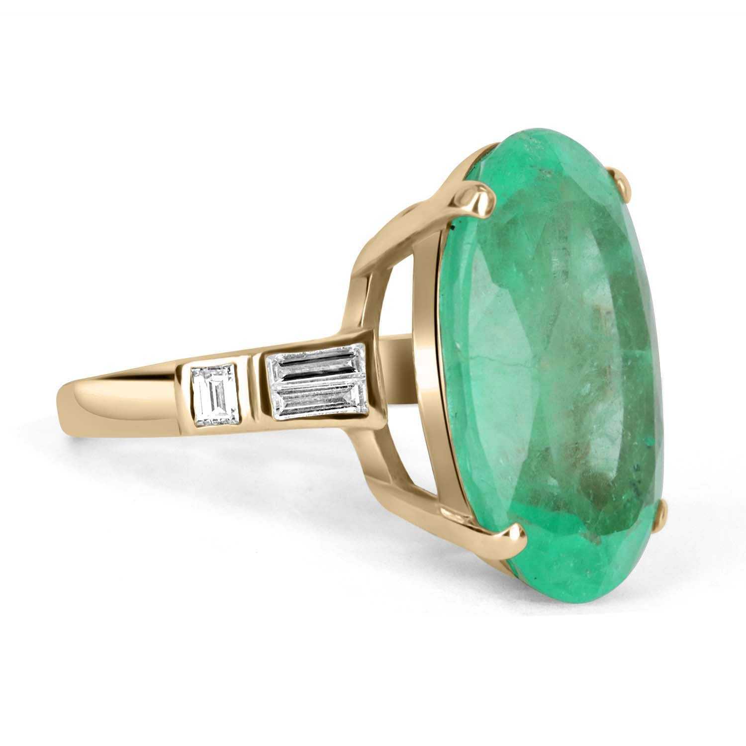21.12tcw 14K Colombian Emerald Oval Cut & Diamond Ring