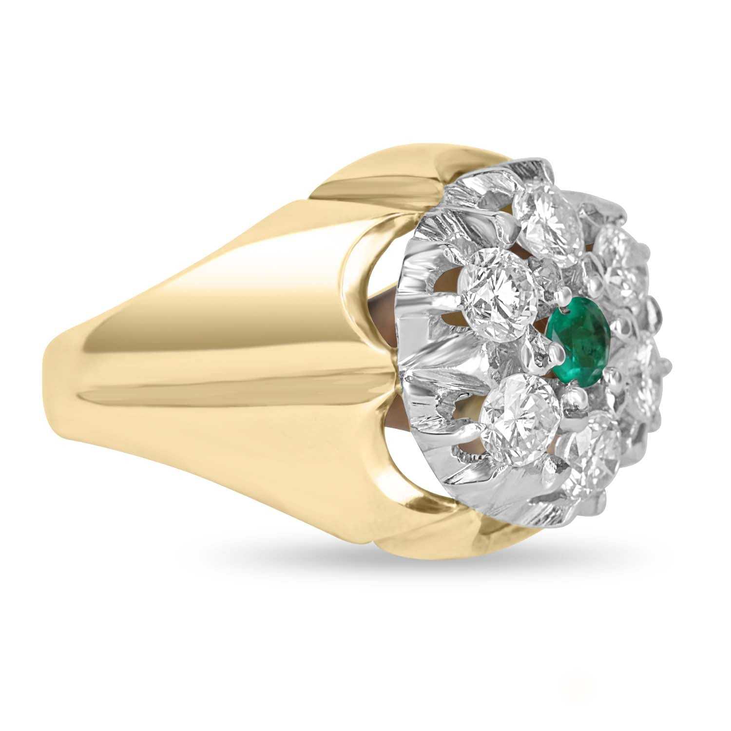 2.28tcw Men's Diamond & Emerald Halo Cluster 19.3 mm Wide Ring 14K