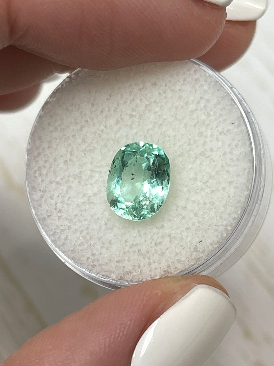 Natural Colombian Emerald - 2.10 Carat Oval Cut Gemstone in Exquisite Sea Foam Green