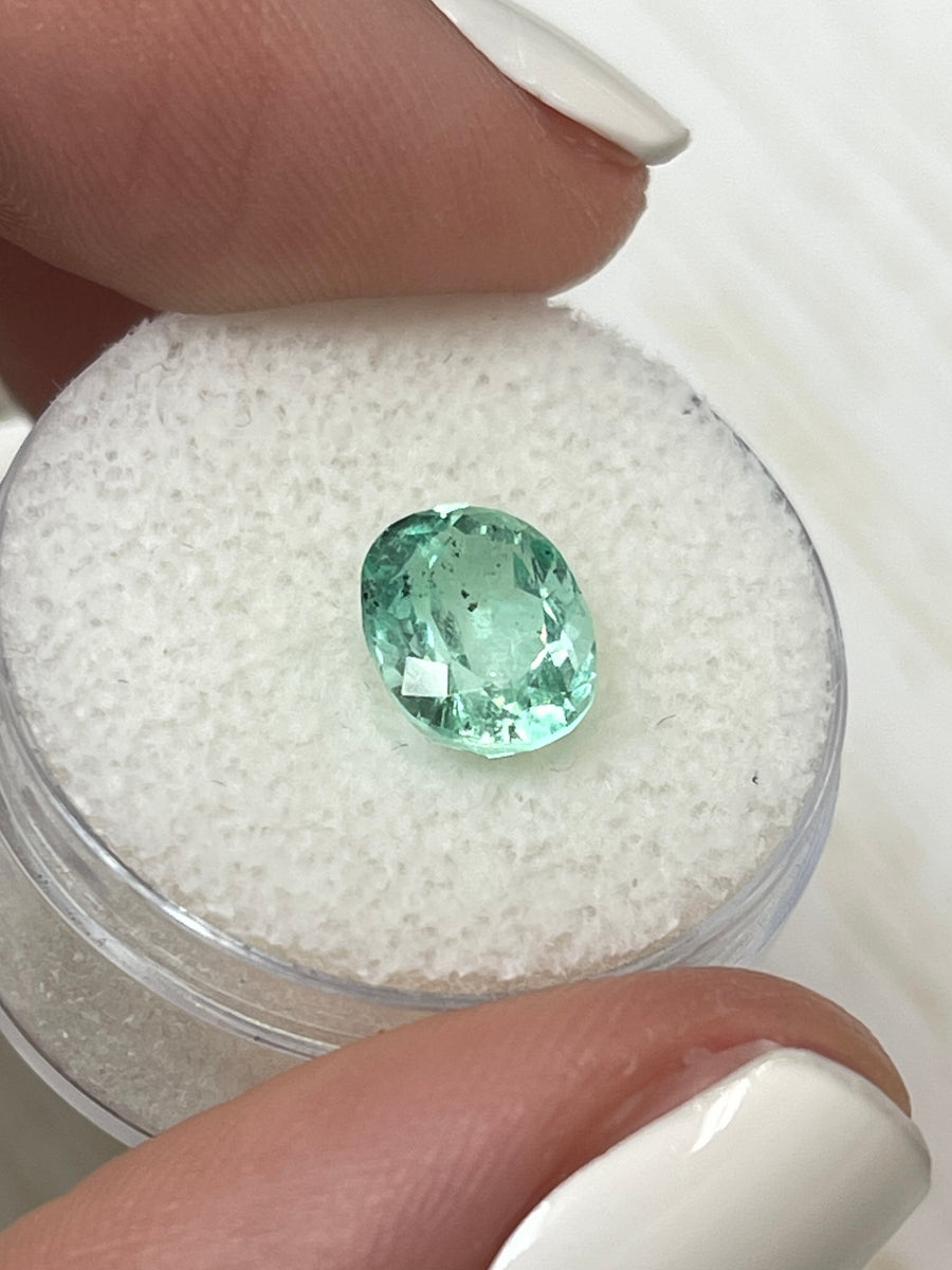 2.10 Carat Oval-Cut Colombian Emerald - Rare Sea Foam Green Shade with Speckles