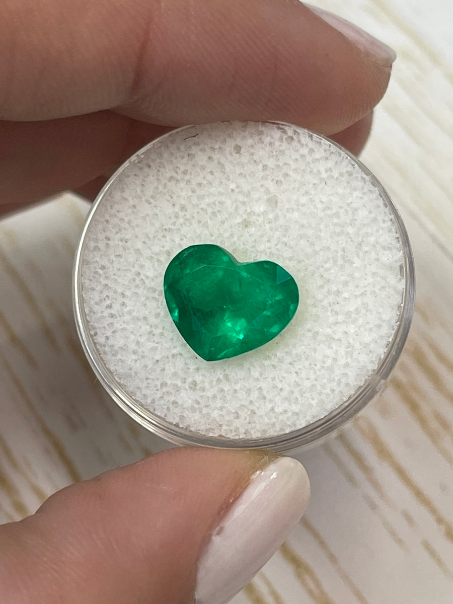 3.39 Carat Deep Green Natural Loose Colombian Emerald-Heart Cut