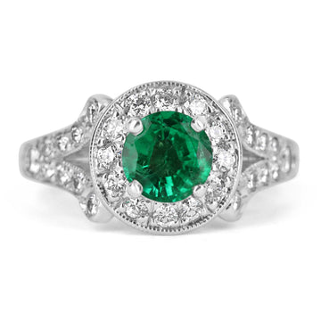 1.82tcw Emerald & Diamond Handcrafted Halo Engagement Ring 14K