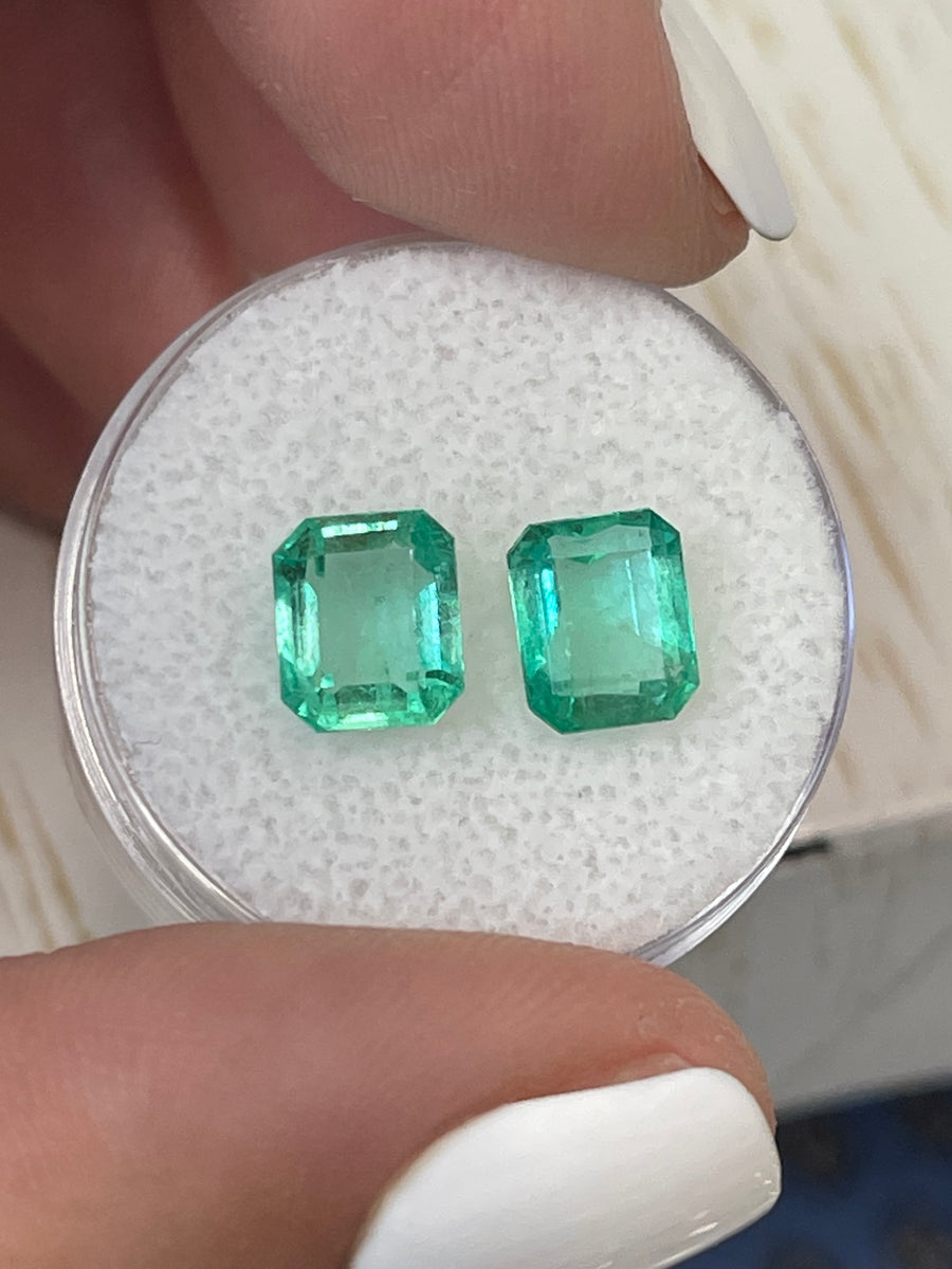 Matching Colombian Emeralds - 3.33 Total Carat Weight, 8x6 in Stunning Emerald Cut
