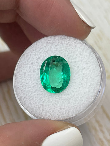 Vivid Oval Cut Colombian Emerald - 3.57 Carats - 12x10 mm - Yellow-Green Shade
