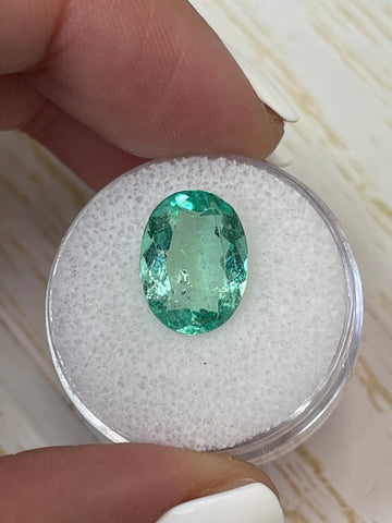 Oval Cut 4.32 Carat Colombian Emerald in SeaFoam Green Shade