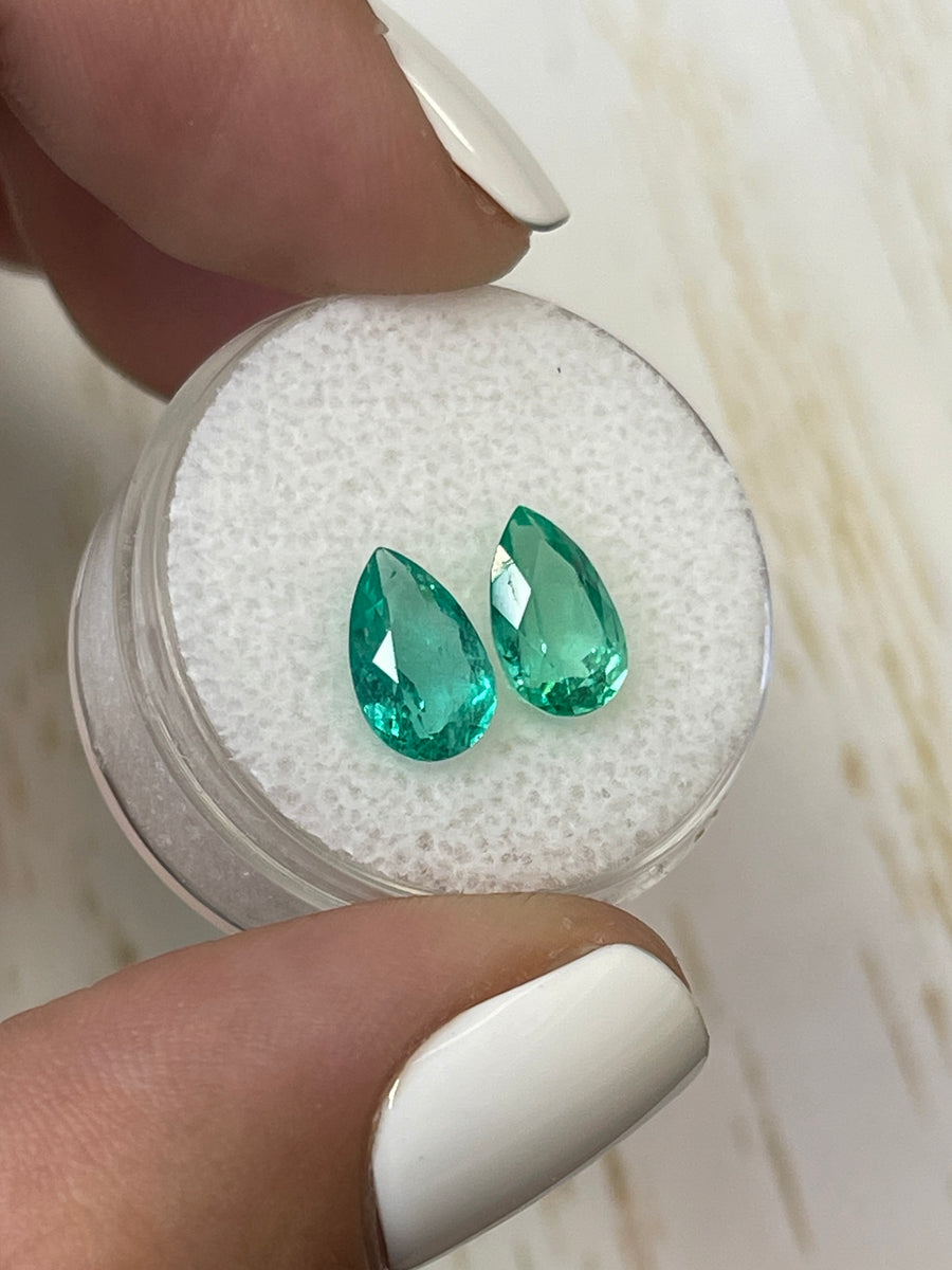 Colombian Emerald Pair - 2.71ctw - Loose Gemstones in Pear Shape