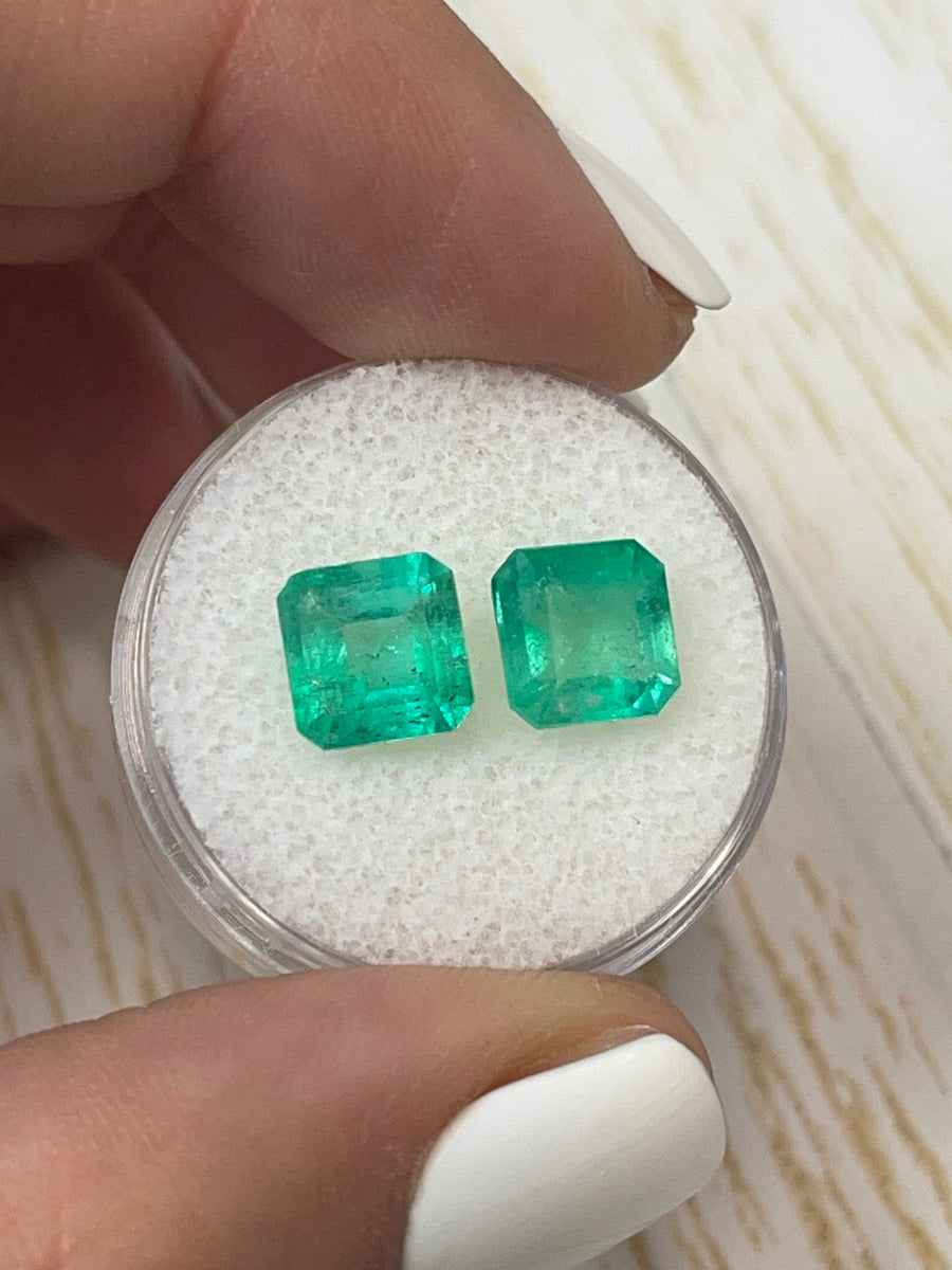 8x8 Asscher Cut Colombian Emeralds - Matched Pair, Totaling 4.21 Carats