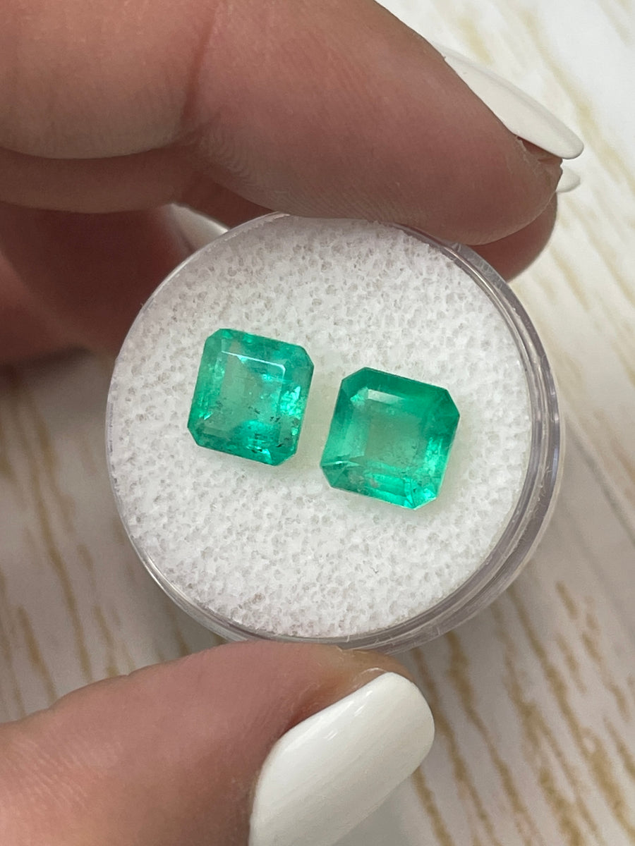 4.21tcw Loose Colombian Emeralds - Identical Asscher Cut Stones, 8x8 Size
