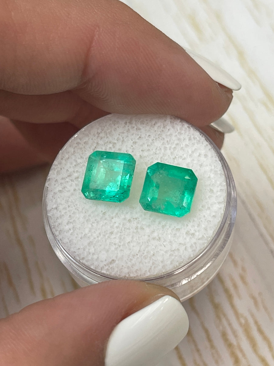 Pair of Colombian Emeralds - Asscher Cut, 4.21 Total Carat Weight, 8x8 Size