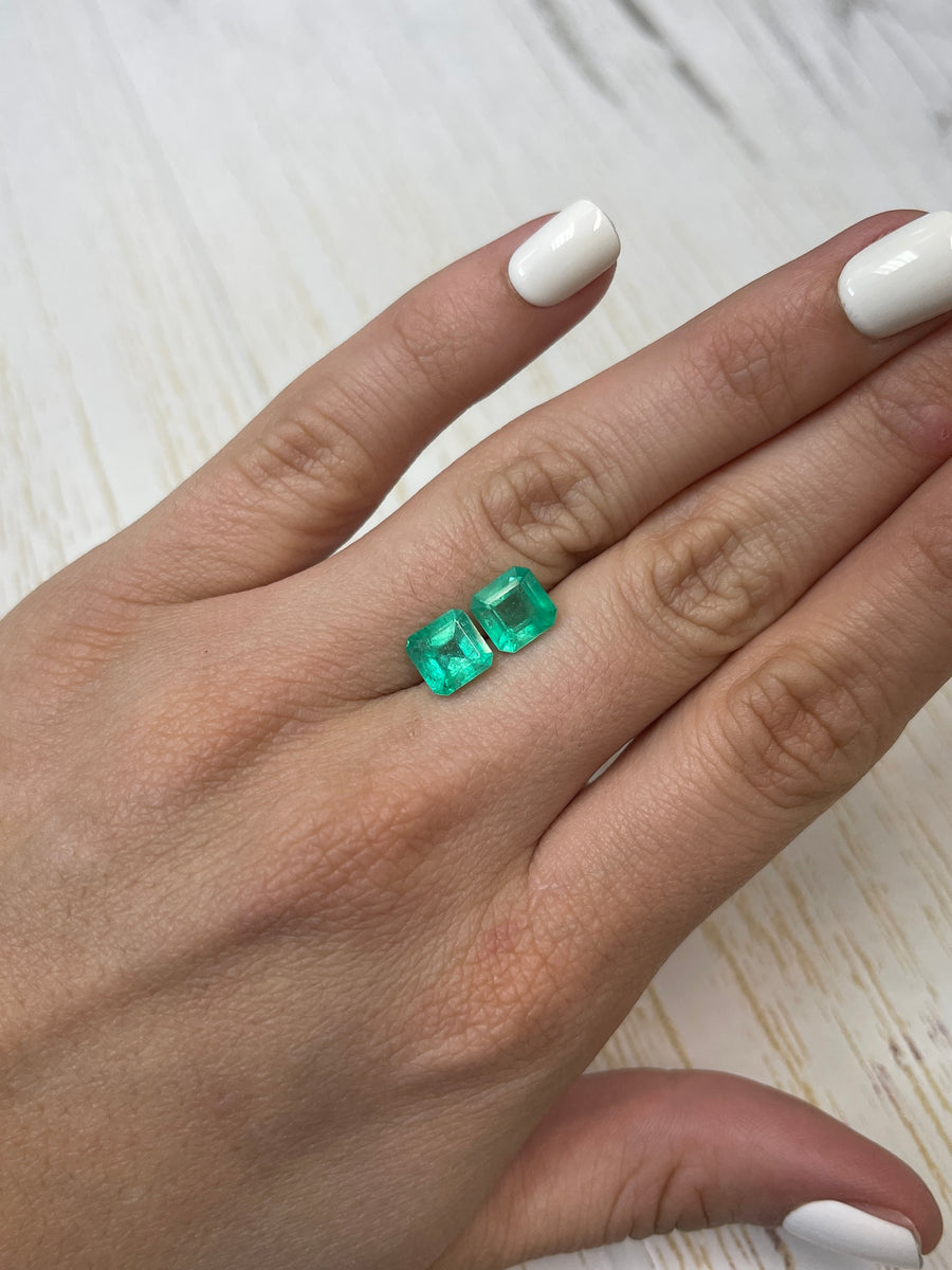 Asscher Cut Emeralds from Colombia - 4.21tcw, 8x8 Size, Sold as a Set